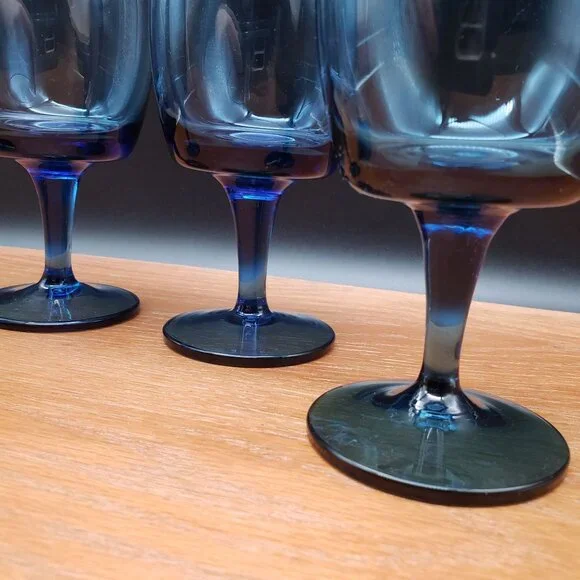 Gorham Accent II Blue Iced Tea Goblets Set of 4 Stemmed Glasses 6.25” Vintage